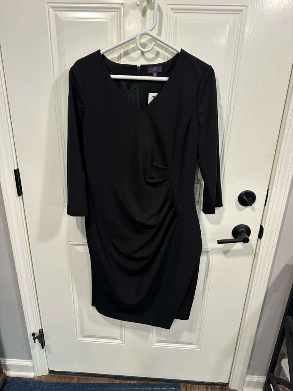 NYDJ Black V-Neck Draped Waist Sheath Dress